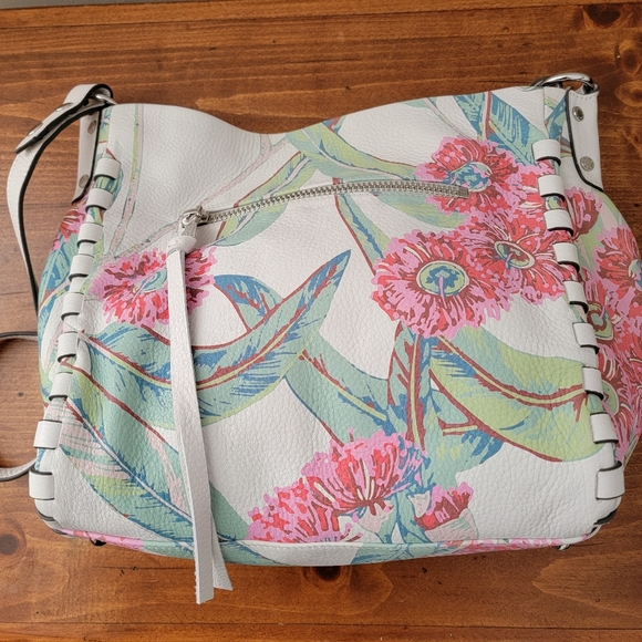 Aimee Kestenberg Eucalyptus Print Leather Convertible Hobo Crossbody Bag Purse - Picture 2 of 14